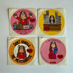 Vintage 1982 Cathy Series Stickers Set of 4 Round Stickers